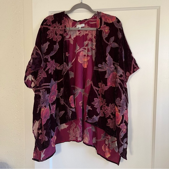 Beautiful Magenta Burgundy Purple Pink Fall Kimono Cardigan Woven Heart One Size - Picture 8 of 14